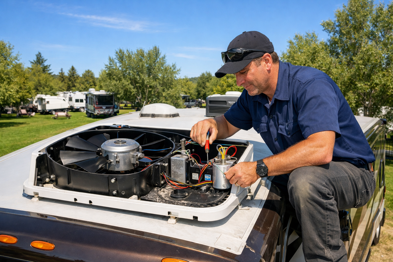 Tiffin Allegro Bus – AC Capacitor & Fan Motor Service