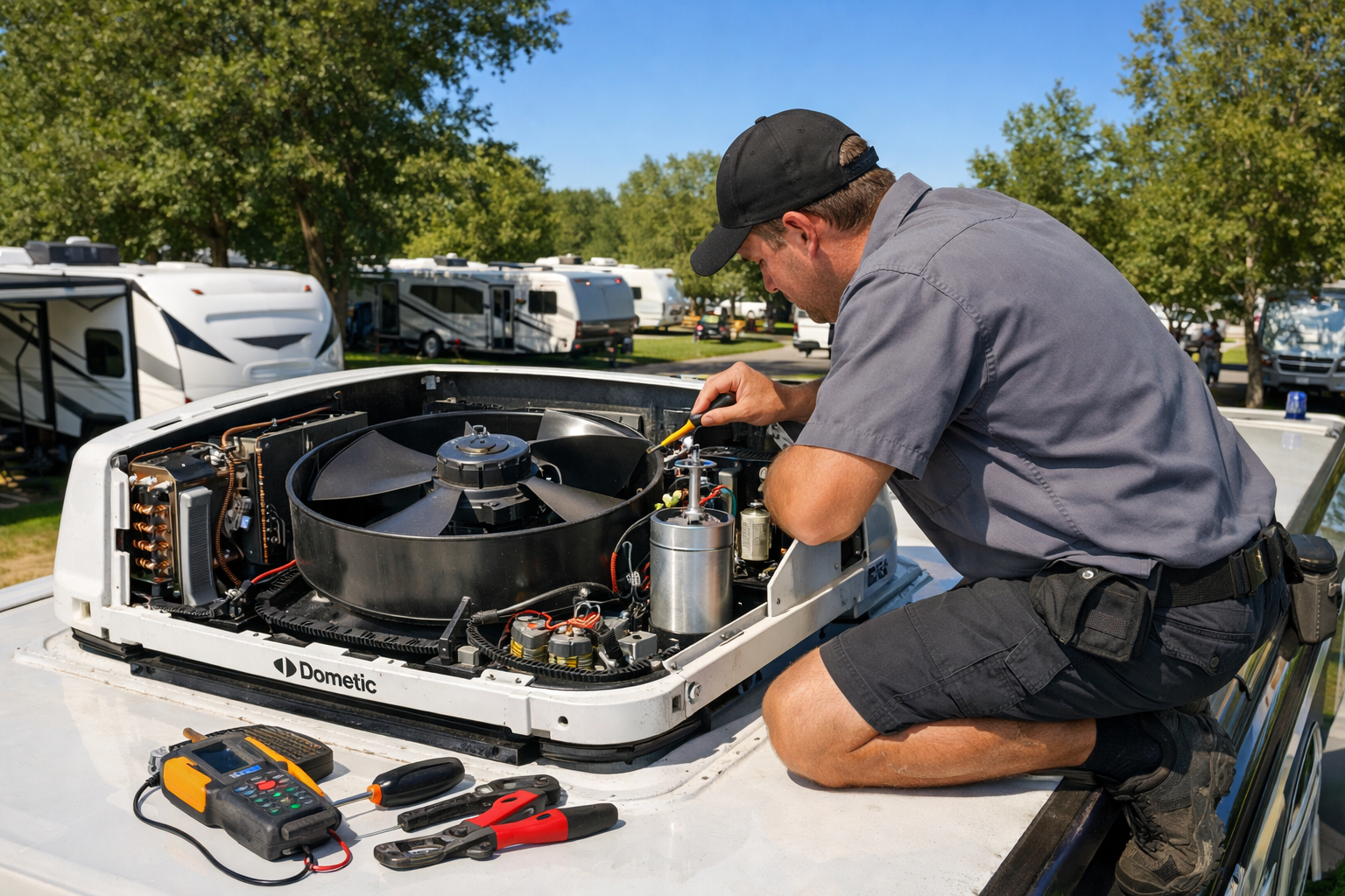 Tiffin Wayfarer – AC Capacitor & Fan Motor Service