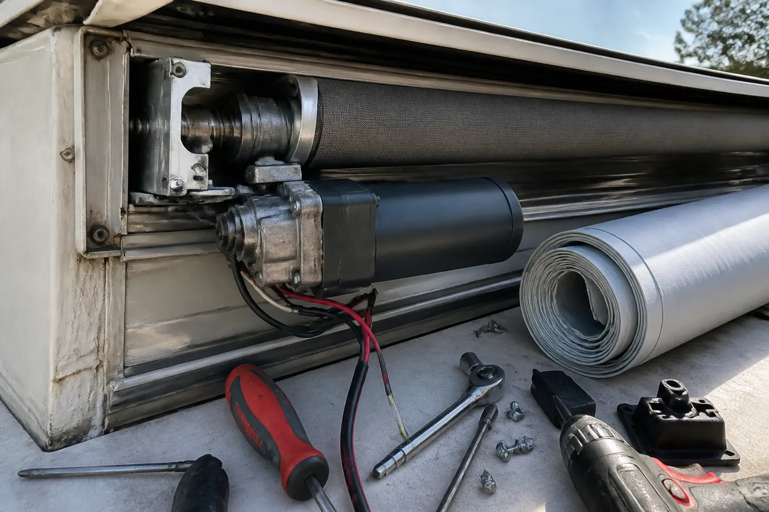Crossroads Redwood – RV Awning Fabric and Motor Replacement