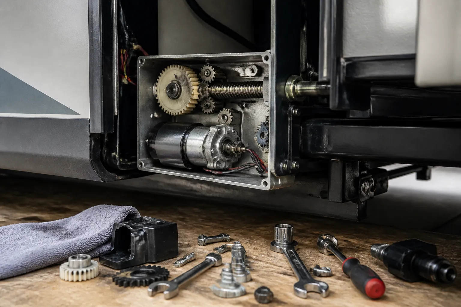 DRV Mobile Suites – RV Slide-Out Motor and Gear Replacement