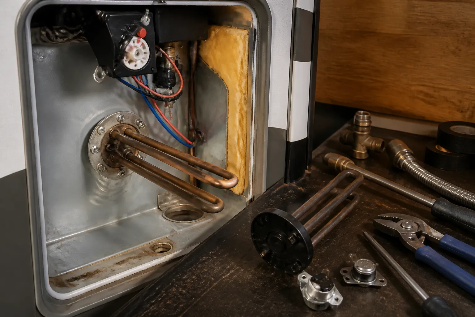 DRV Mobile Suites – RV Water Heater Thermostat and Heating Element Replacement