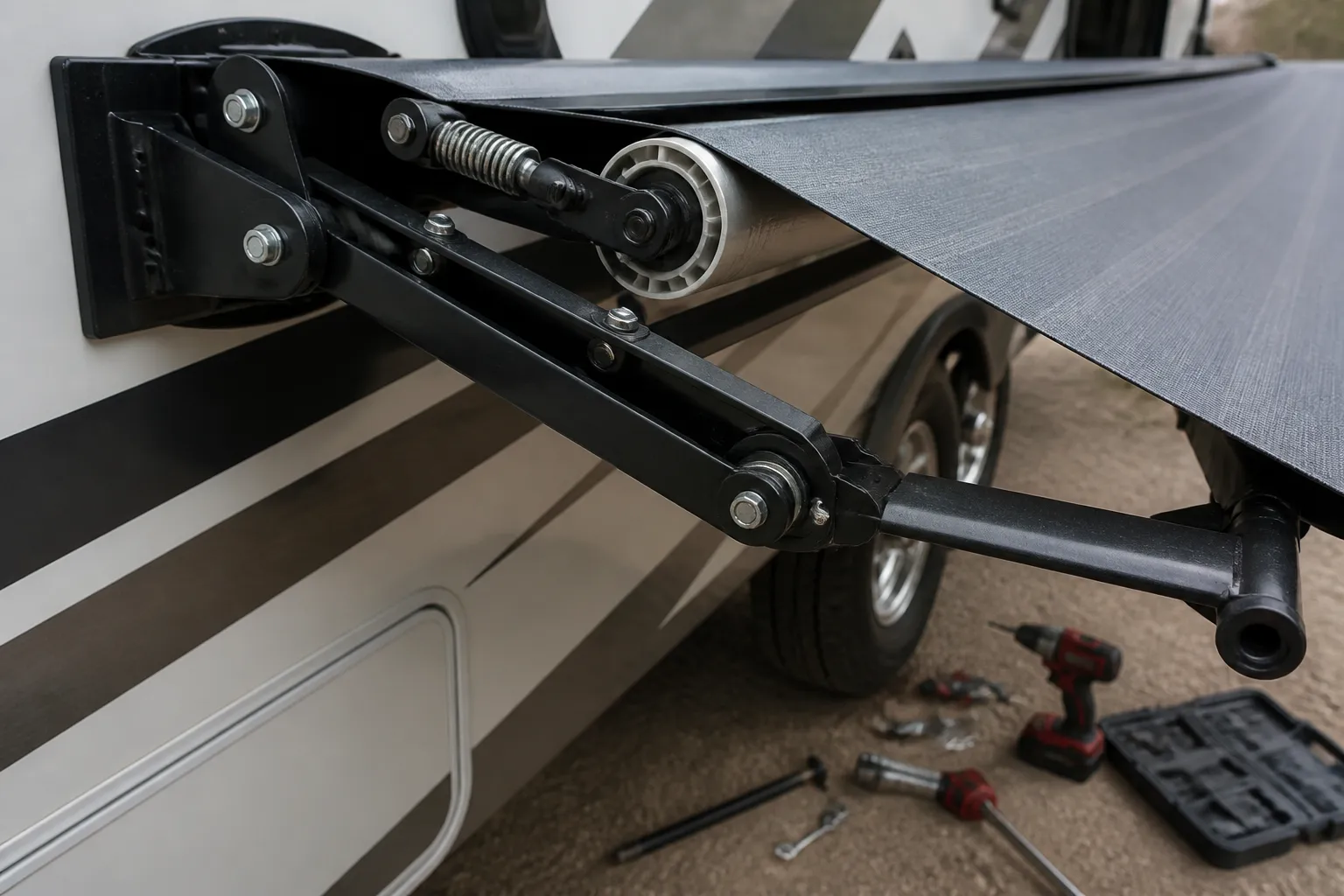 LEISURE TRAVEL VANS UNITY – Awning Mechanism Repair and Fabric Replacement