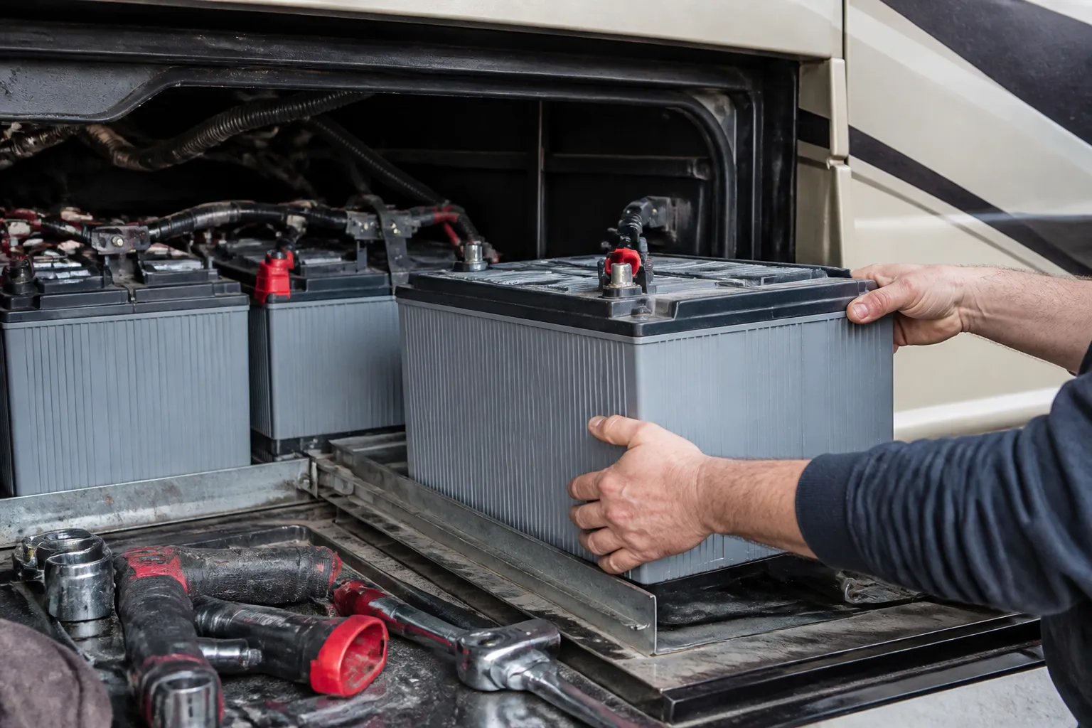 NEWMAR BAY STAR (Gas Class A) – Chassis Battery Bank Service and Replacement