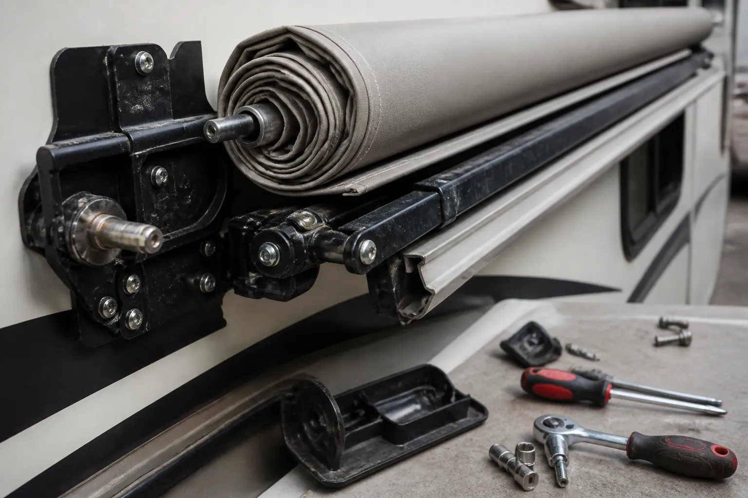 STORYTELLER OVERLAND BEAST MODE – Awning Mechanism Repair and Fabric Replacement