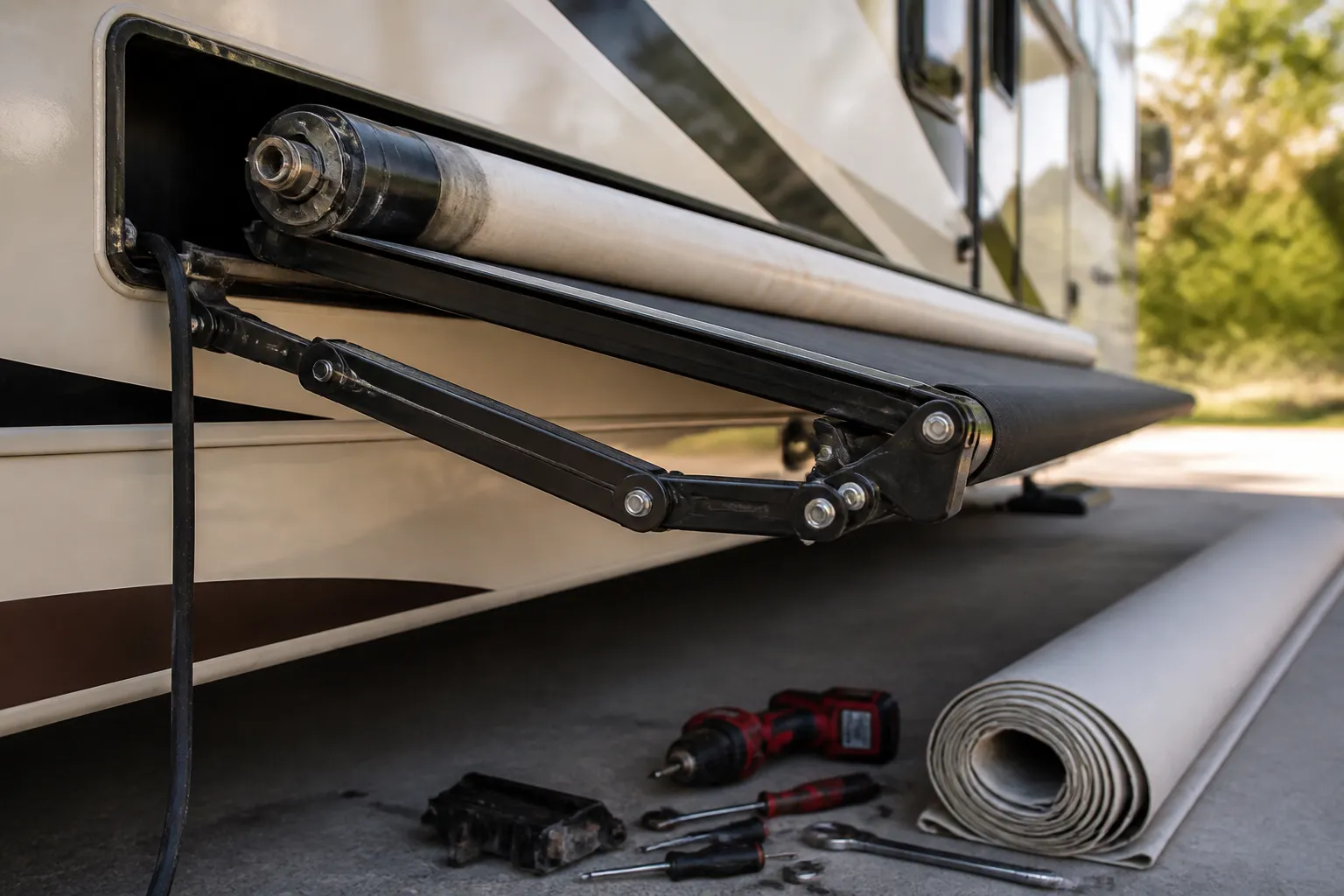 THOR SEQUENCE – Awning Mechanism Repair and Fabric Replacement